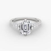 Emerald Cut - Pave Band - Cluster Ring - 18 K Gold